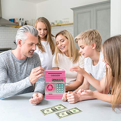 Adevena Electronic Piggy Bank, Mini ATM Password Money Bank Cash Coins Saving Box for Kids, Cartoon Safe Bank Box Perfect Toy Gifts for Boys Girls (Pink) by Adevena