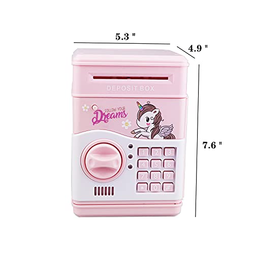 Electronic Piggy Bank for Girls, Kids Safe Money Bank with Personal Password Setting, Mini ATM Electronic Coin Bank Girls Piggy Bank, Auto Saving Bank for Real Money, Great Gift Toy for Kids by YEIRVE