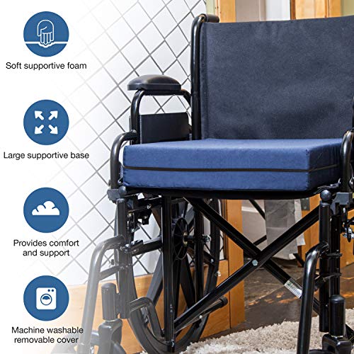 DMI Seat Cushion for Wheelchairs, Mobility Scooters, Office & Kitchen Chairs or Car Seats to Add Support & Comfort while Reducing Pressure & Stress on Back, 4" Thick, 16 x 18, Navy Blue from Duro-Med