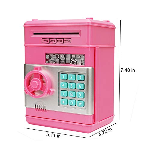 Adevena Electronic Piggy Bank, Mini ATM Password Money Bank Cash Coins Saving Box for Kids, Cartoon Safe Bank Box Perfect Toy Gifts for Boys Girls (Pink) by Adevena