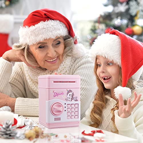 Electronic Piggy Bank for Girls, Kids Safe Money Bank with Personal Password Setting, Mini ATM Electronic Coin Bank Girls Piggy Bank, Auto Saving Bank for Real Money, Great Gift Toy for Kids by YEIRVE