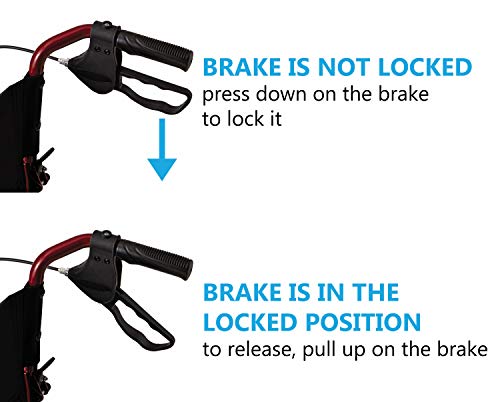 Medline Lightweight Transport Wheelchair with Handbrakes, Folding Transport Chair for Adults, 12 inch Wheels, Red by Medline
