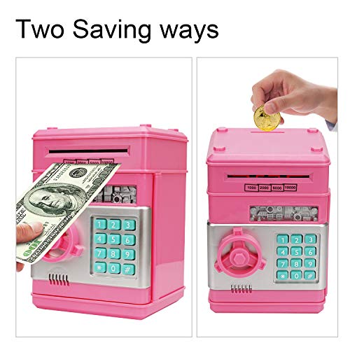 Adevena Electronic Piggy Bank, Mini ATM Password Money Bank Cash Coins Saving Box for Kids, Cartoon Safe Bank Box Perfect Toy Gifts for Boys Girls (Pink) by Adevena