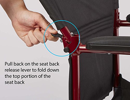 Medline Lightweight Transport Wheelchair with Handbrakes, Folding Transport Chair for Adults, 12 inch Wheels, Red by Medline