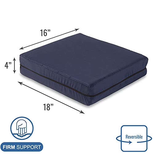 DMI Seat Cushion for Wheelchairs, Mobility Scooters, Office & Kitchen Chairs or Car Seats to Add Support & Comfort while Reducing Pressure & Stress on Back, 4" Thick, 16 x 18, Navy Blue from Duro-Med