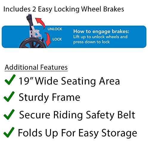 Carex Transport Wheelchair With 19 inch Seat - Folding Transport Chair with Foot Rests - Foldable Wheel Chair for Travel and Storage, 1 Count from Carex Health Brands