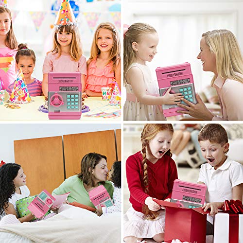 Adevena Electronic Piggy Bank, Mini ATM Password Money Bank Cash Coins Saving Box for Kids, Cartoon Safe Bank Box Perfect Toy Gifts for Boys Girls (Pink) by Adevena