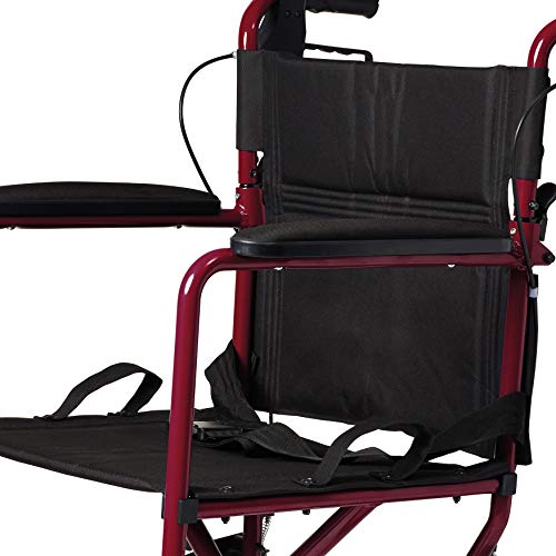 Medline Lightweight Transport Wheelchair with Handbrakes, Folding Transport Chair for Adults, 12 inch Wheels, Red by Medline