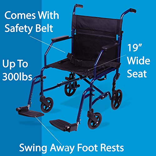 Carex Transport Wheelchair With 19 inch Seat - Folding Transport Chair with Foot Rests - Foldable Wheel Chair for Travel and Storage, 1 Count from Carex Health Brands