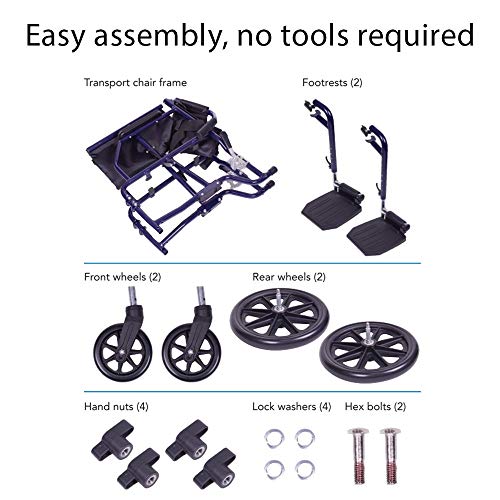 Carex Transport Wheelchair With 19 inch Seat - Folding Transport Chair with Foot Rests - Foldable Wheel Chair for Travel and Storage, 1 Count from Carex Health Brands