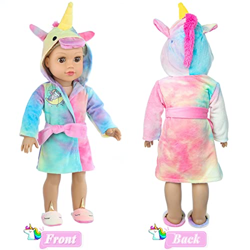 Ecore Fun American 18 inch Girl Doll Clothes and Doll Sleeping Bag Set -Unicorn-Nightgown with Matching Sleepover Masks & Pillow -Dolls Accessories for Kids-Best Gifts from Ecore Fun