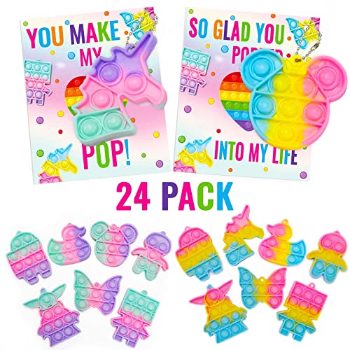Valentines Day Gifts for Kids - 24 Valentines Cards with Pop Bubbles Bulk- Valentine Exchange for Girls Boys School Class Classroom Fidget Toys Party Favors by ShenZhen MaoDun MaoYi YouXianGongSi