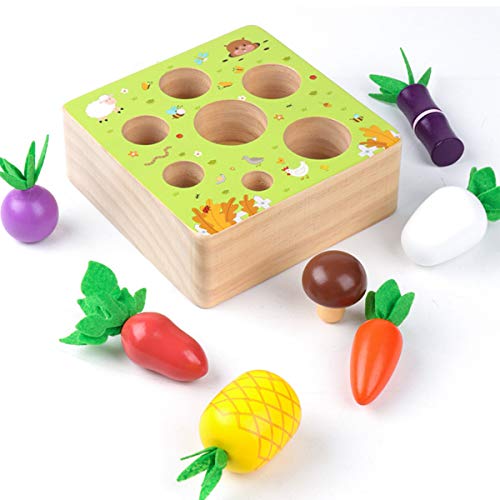 SKYFIELD Wooden Farm Harvest Game Montessori Toy, Early Learning Toy for Boys and Girls 1 2 3 Years Old, Shape Sorting Educational Toy with 7 Sizes Vegetable or Fruit, Gift for Toddlers 1-3 by SKYFIELD