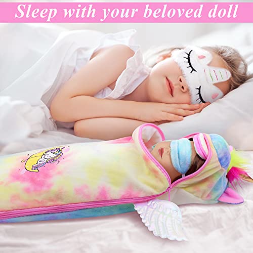 Ecore Fun American 18 inch Girl Doll Clothes and Doll Sleeping Bag Set -Unicorn-Nightgown with Matching Sleepover Masks & Pillow -Dolls Accessories for Kids-Best Gifts from Ecore Fun