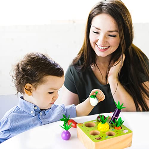 SKYFIELD Wooden Farm Harvest Game Montessori Toy, Early Learning Toy for Boys and Girls 1 2 3 Years Old, Shape Sorting Educational Toy with 7 Sizes Vegetable or Fruit, Gift for Toddlers 1-3 by SKYFIELD