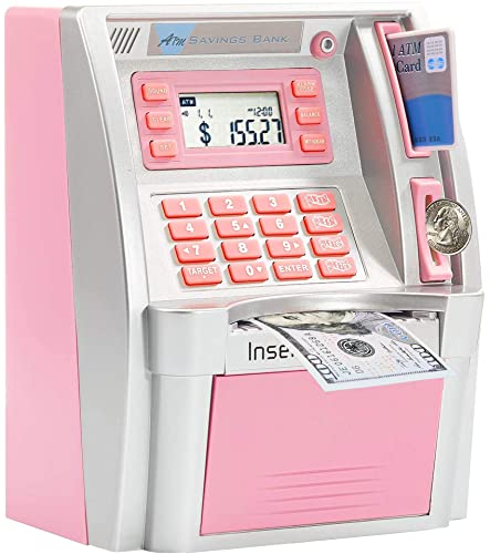 GoodsFederation 2023 Upgraded ATM Savings Piggy Money Bank for Real Money for Kids Adults with Debit Card,Password Login,Coin Recognition,Balance Calculator,Electronic Safe Cash Box (Silver/Pink) from GoodsFederation