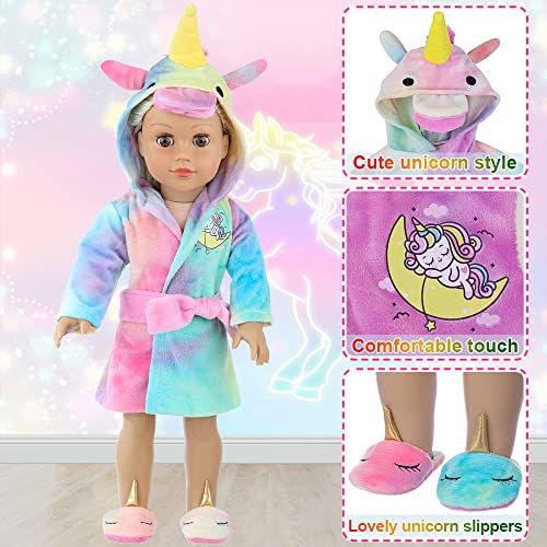 Ecore Fun American 18 inch Girl Doll Clothes and Doll Sleeping Bag Set -Unicorn-Nightgown with Matching Sleepover Masks & Pillow -Dolls Accessories for Kids-Best Gifts from Ecore Fun