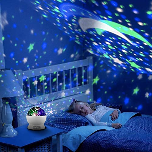 Star Projector, MOKOQI Night Light Lamp Fun Gifts for 1-4-6-14 Year Old Girls and Boys Rotating Star Sky Moon Light Projector for Kids Bedroom Decor -White from MOKOQI