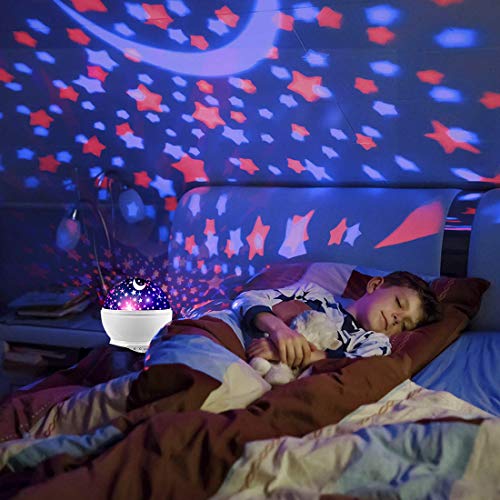 Star Projector, MOKOQI Night Light Lamp Fun Gifts for 1-4-6-14 Year Old Girls and Boys Rotating Star Sky Moon Light Projector for Kids Bedroom Decor -White from MOKOQI