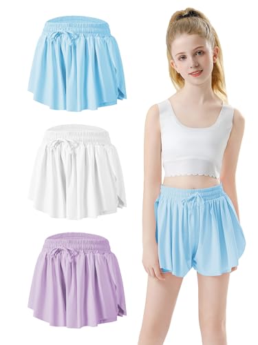 3 Pack Flowy Shorts Girls Butterfly Shorts Girls with Liner 2-in-1 for Kids Toddler Youth Running,Active,Sports from 