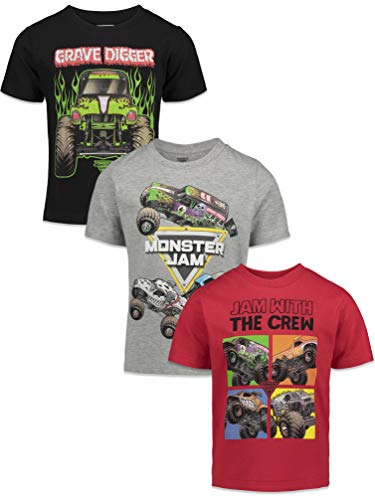 Monster Jam Trucks Little Boys 3 Pack Graphic T-Shirts Kids Black/Red/Grey 6 by Bentex Group, Inc.