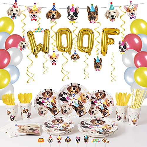 Decorlife Dog Birthday Party Supplies Serves 16, Cute Complete Pack Includes Dog Party Decorations, Banner, Hanging Swirls, Total 178PCS by decorlife