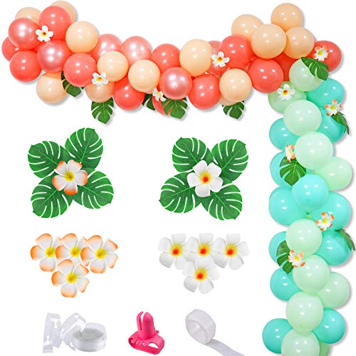 Tropical Theme Balloon Garland Arch Kit, Hawaii Jungle Luau Balloon Garland with Palm Leaves Plumeria for Moana Theme Party Aloha Tropical Party Decorations Kids Baby Shower Birthday Party Supplies from FHzytg