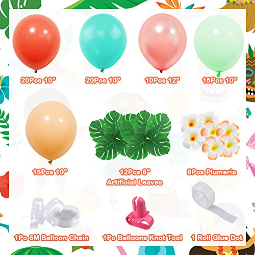 Tropical Theme Balloon Garland Arch Kit, Hawaii Jungle Luau Balloon Garland with Palm Leaves Plumeria for Moana Theme Party Aloha Tropical Party Decorations Kids Baby Shower Birthday Party Supplies from FHzytg