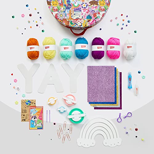 Highlights Rainbow Yarn Art Craft Kit for Kids, Create Rainbow Wall Art and Pom Pom Bookmarks, 80+ Piece Mega Maker Kit, Includes Reusable Unicorn Carrying Case for Mess Free Storage, Ages 6+ from Highlights for Children