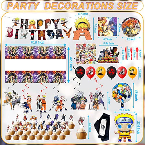 205 Pcs Anime Birthday Party Supplies, Anime Birthday Party Decorations Includes Banner, Balloons, Cake Toppers, Tablecloths, Hanging Swirls, Tableware, Headband, Stickers for Anime Themed Party by HIMZIW