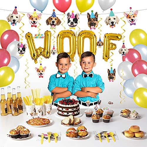 Decorlife Dog Birthday Party Supplies Serves 16, Cute Complete Pack Includes Dog Party Decorations, Banner, Hanging Swirls, Total 178PCS by decorlife