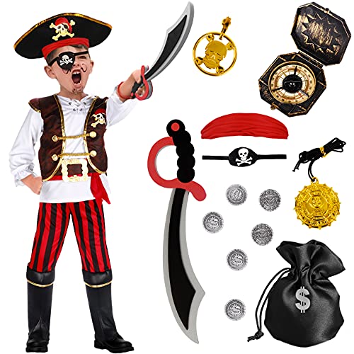 G.C Pirate Costume for Kids Pretend Role Play Dress Up Party Favors Deluxe Toys Gift Pirate Set for Children Toddler by 