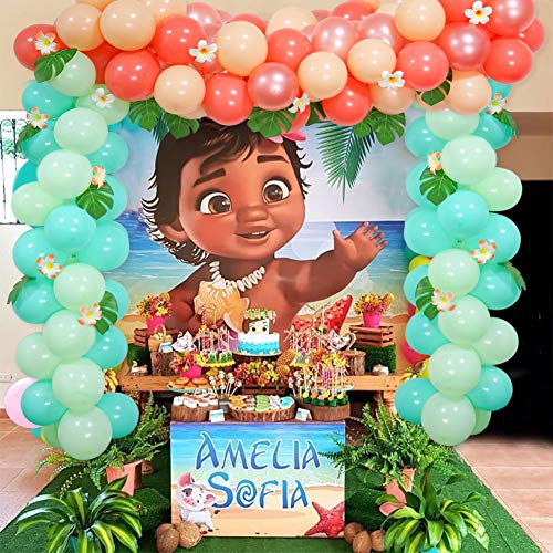 Tropical Theme Balloon Garland Arch Kit, Hawaii Jungle Luau Balloon Garland with Palm Leaves Plumeria for Moana Theme Party Aloha Tropical Party Decorations Kids Baby Shower Birthday Party Supplies from FHzytg