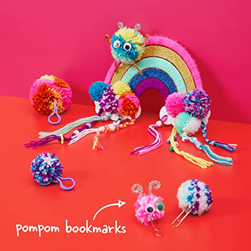 Highlights Rainbow Yarn Art Craft Kit for Kids, Create Rainbow Wall Art and Pom Pom Bookmarks, 80+ Piece Mega Maker Kit, Includes Reusable Unicorn Carrying Case for Mess Free Storage, Ages 6+ from Highlights for Children