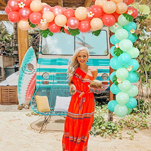 Tropical Theme Balloon Garland Arch Kit, Hawaii Jungle Luau Balloon Garland with Palm Leaves Plumeria for Moana Theme Party Aloha Tropical Party Decorations Kids Baby Shower Birthday Party Supplies from FHzytg