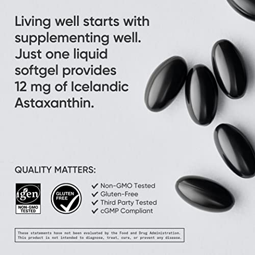 Triple Strength Astaxanthin (12mg) with Organic Coconut Oil | Non-GMO, Soy & Gluten Free - 60 Mini Softgels (2 Month Supply) by Sports Research