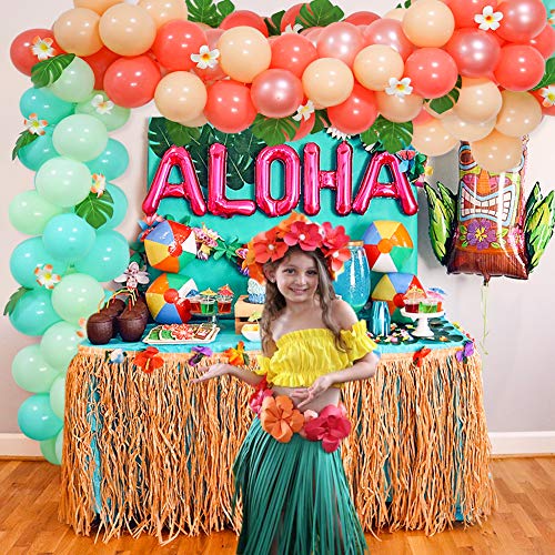 Tropical Theme Balloon Garland Arch Kit, Hawaii Jungle Luau Balloon Garland with Palm Leaves Plumeria for Moana Theme Party Aloha Tropical Party Decorations Kids Baby Shower Birthday Party Supplies from FHzytg