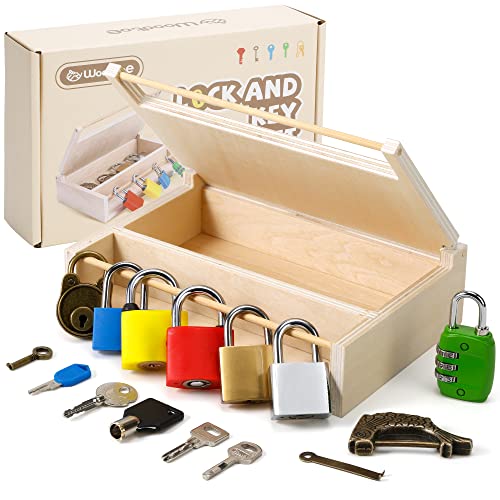 Woodtoe 8 PCS Montessori Lock and Key Toy Set for Toddlers, Wooden Montessori Materials, Homeschool Preschool Keys and Locks Learning Gift, Educational Toys for 3+ Year Old Kids Boys Girls from Woodtoe