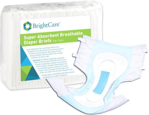 Supreme Breathable Disposable Diaper Briefs with Tabs for Incontinence - Absorbent Tab Style - Unisex for Men and Women by BrightCare, 18 Count (Large, Waist 45 - 58 Inch Waist) from BrightCare