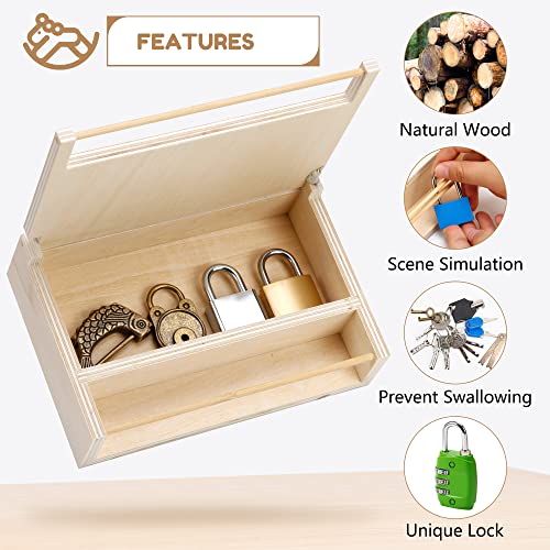 Woodtoe 8 PCS Montessori Lock and Key Toy Set for Toddlers, Wooden Montessori Materials, Homeschool Preschool Keys and Locks Learning Gift, Educational Toys for 3+ Year Old Kids Boys Girls from Woodtoe