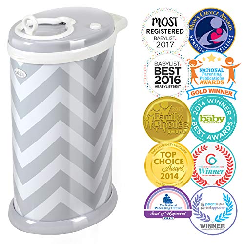 Ubbi Steel Odor Locking, No Special Bag Required Money Saving, Awards-Winning, Modern Design Registry Must-Have Diaper Pail, Gray Chevron from Pearhead