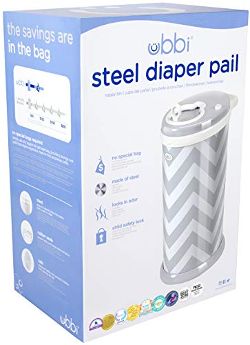 Ubbi Steel Odor Locking, No Special Bag Required Money Saving, Awards-Winning, Modern Design Registry Must-Have Diaper Pail, Gray Chevron from Pearhead