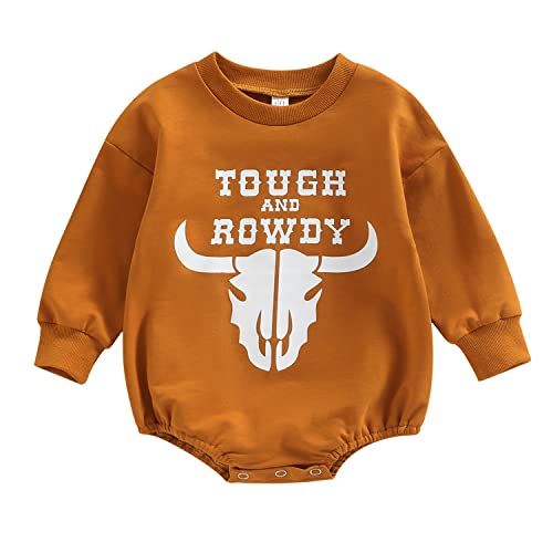 Western Baby Boy Clothes Cow Print Onesie Cowboy Crewneck Sweatshirt Oversized Tops Romper Winter Newborn Outfit(C Brown 12-18 Months) from Qiylii