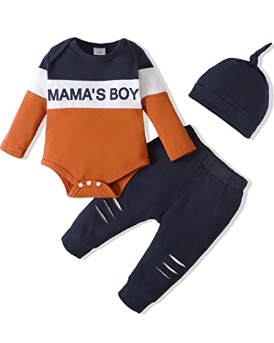 Renotemy Newborn Baby Clothes Boy Winter Infant Boys Babies Clothes Long Sleeve Splicing Bodysuit Romper Solid Pant Clothing Fall 0-3 Months Baby Boy Clothes by 