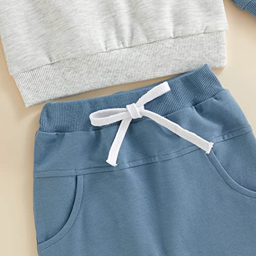 Toddler Baby Boy Clothes Long Sleeve Striped Crewneck T-Shirt Top + Solid Drawstring Pants Set Infant Fall Outfits (Contrast Color Blue, 12-18 Months) from Hnyenmcko