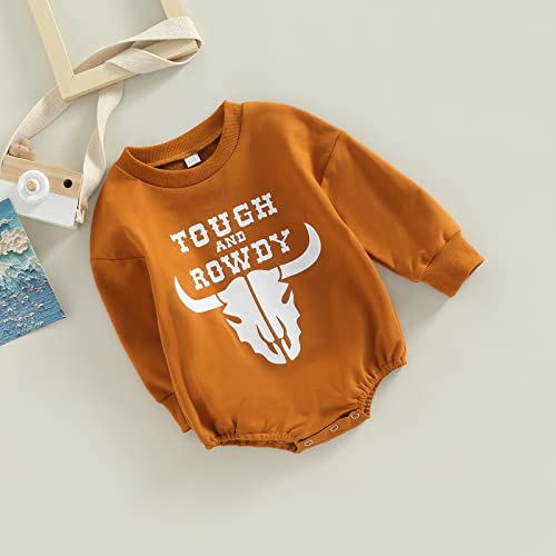 Western Baby Boy Clothes Cow Print Onesie Cowboy Crewneck Sweatshirt Oversized Tops Romper Winter Newborn Outfit(C Brown 12-18 Months) from Qiylii