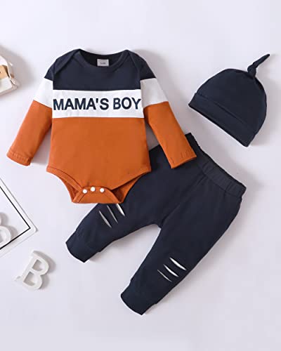 Renotemy Newborn Baby Clothes Boy Winter Infant Boys Babies Clothes Long Sleeve Splicing Bodysuit Romper Solid Pant Clothing Fall 0-3 Months Baby Boy Clothes by 