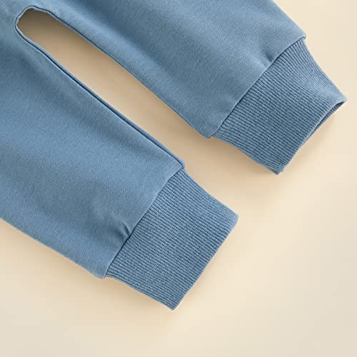 Toddler Baby Boy Clothes Long Sleeve Striped Crewneck T-Shirt Top + Solid Drawstring Pants Set Infant Fall Outfits (Contrast Color Blue, 12-18 Months) from Hnyenmcko