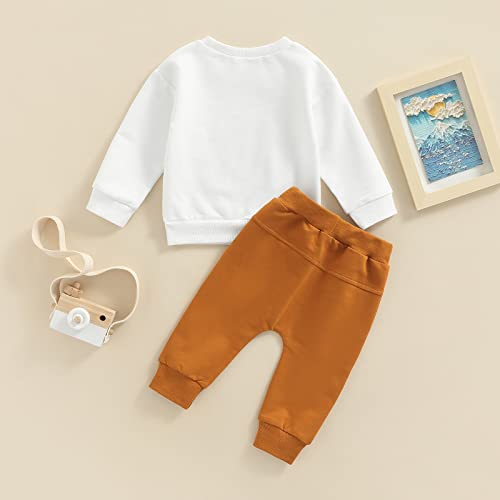 Lamuusaa Newborn Toddler Baby Boy Clothes Crewneck Sweatshirt Jogger Pants Sweatpants 2Pcs Casual Fall Winter Outfits (Little Dude-White Brown, 0-6 Months) from Lamuusaa