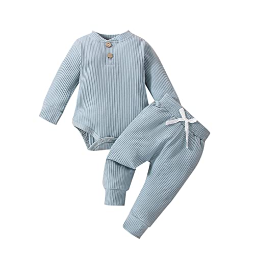 Newborn Baby Boy Clothes Infant Long Sleeve Romper and Pants Set Knitted Cotton Fall Winter Outfits by Vivifayee